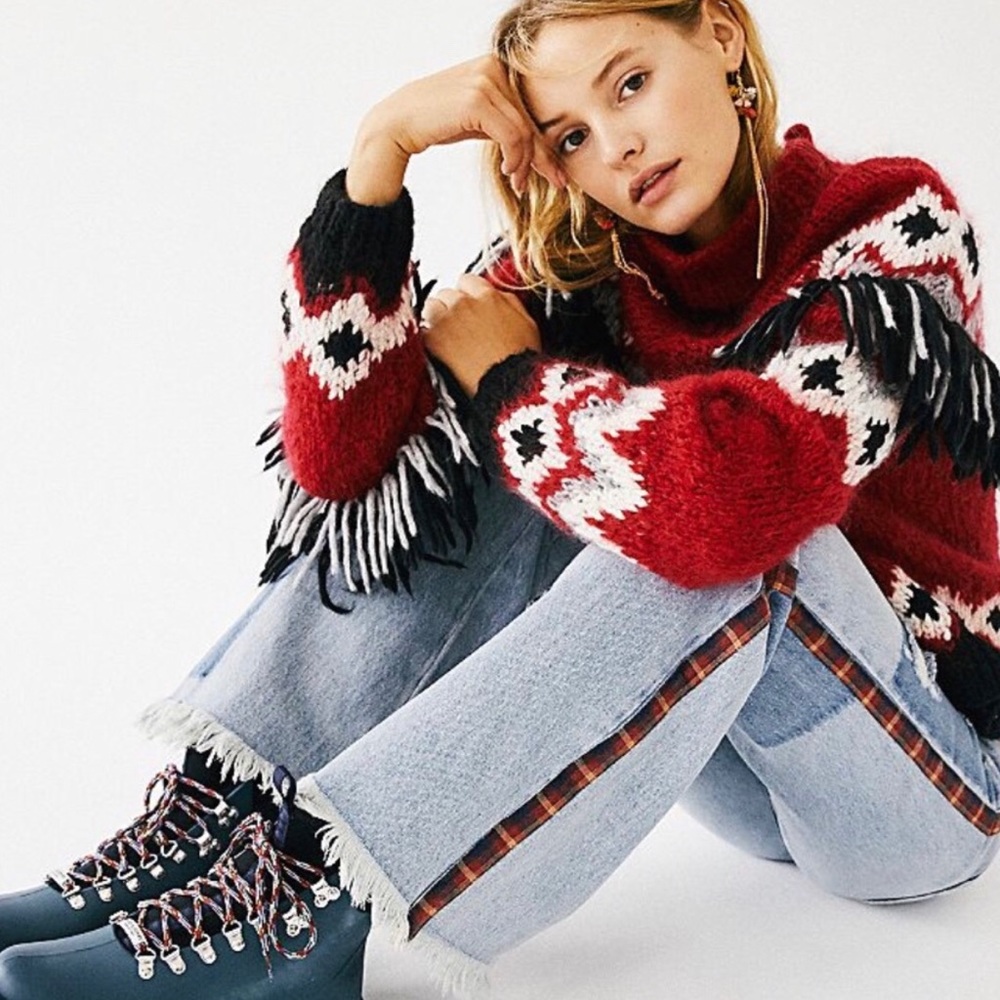 We the Free mixed plaid flare jeans